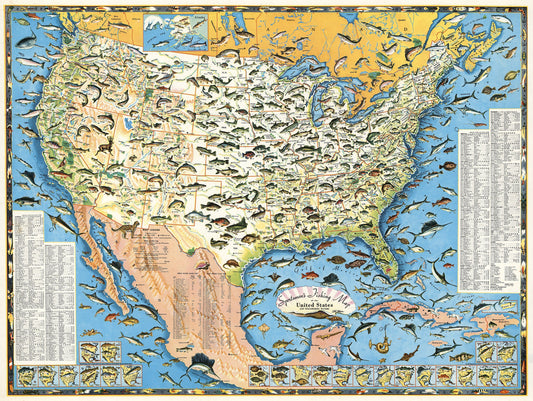 1956 Sportsmen's Fishing Map of the United States and Neighboring Waters