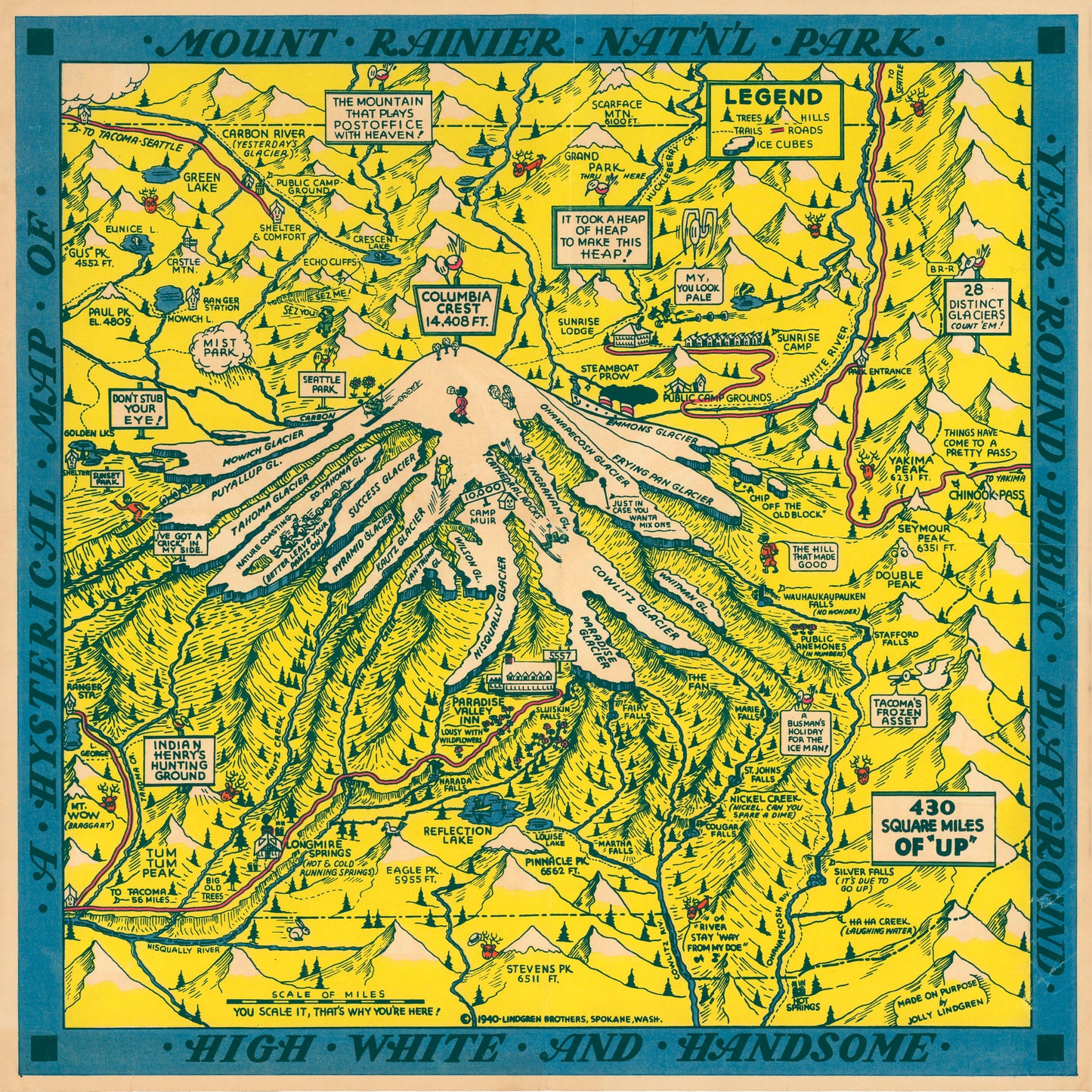 1940 A Hysterical Map of Mount Rainier National Park.